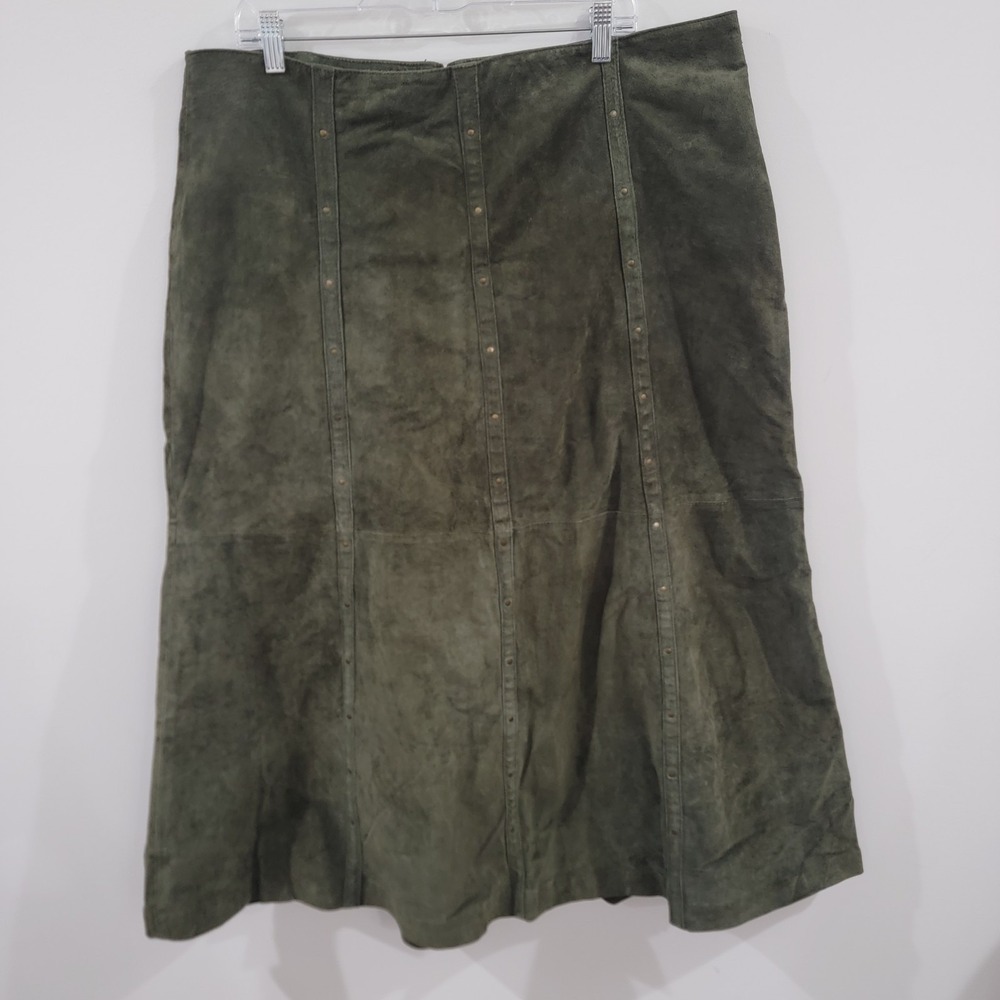 Lew Magram Suede Maxi Skirt Size 18W Green Studded Western Boho Indie‎